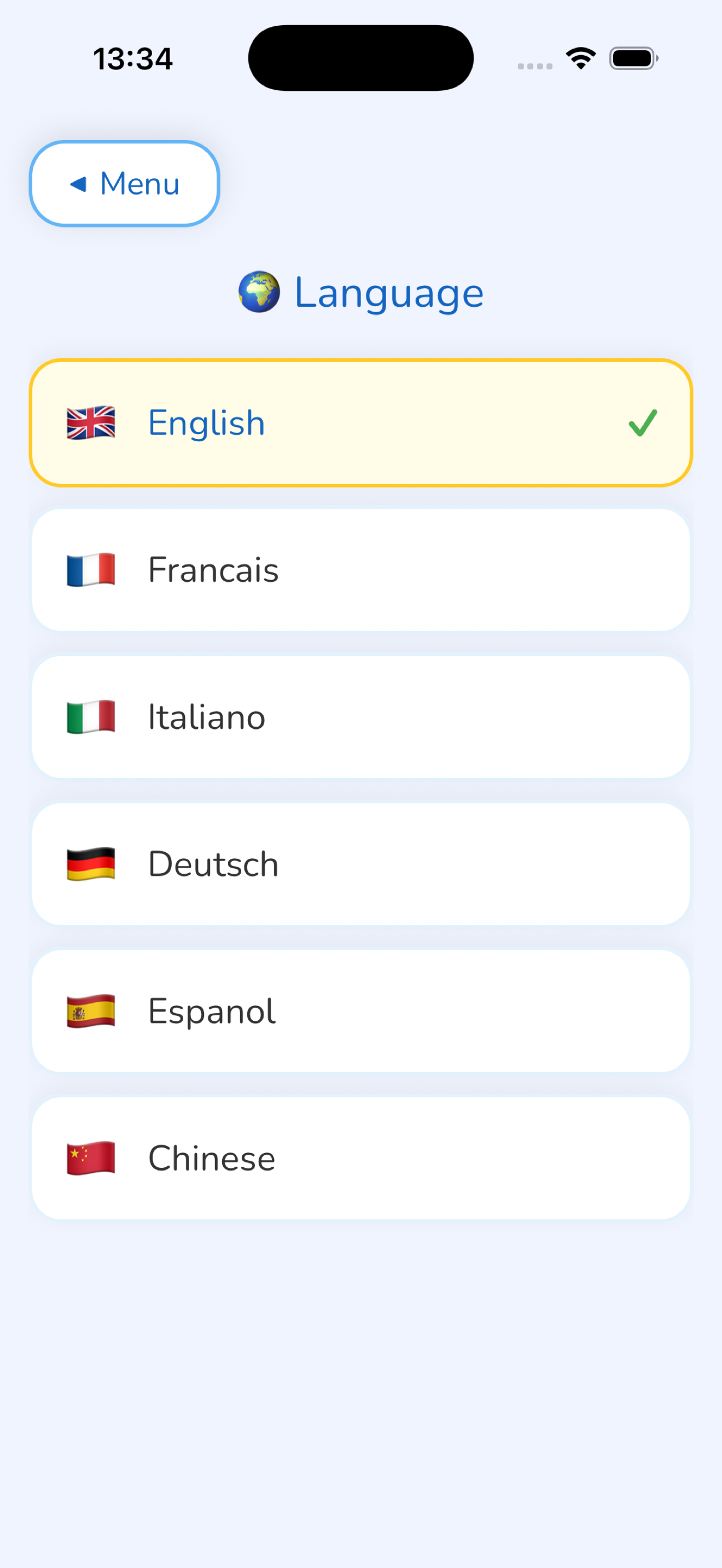 Language selection